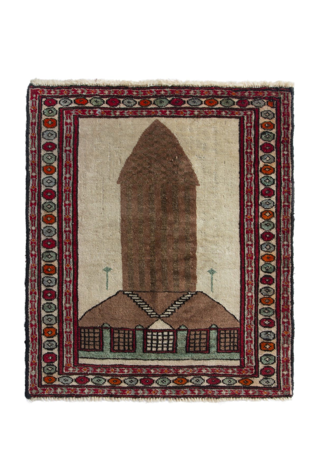 Persian Baluch accent rug in cream and light brown, view 2 of 11