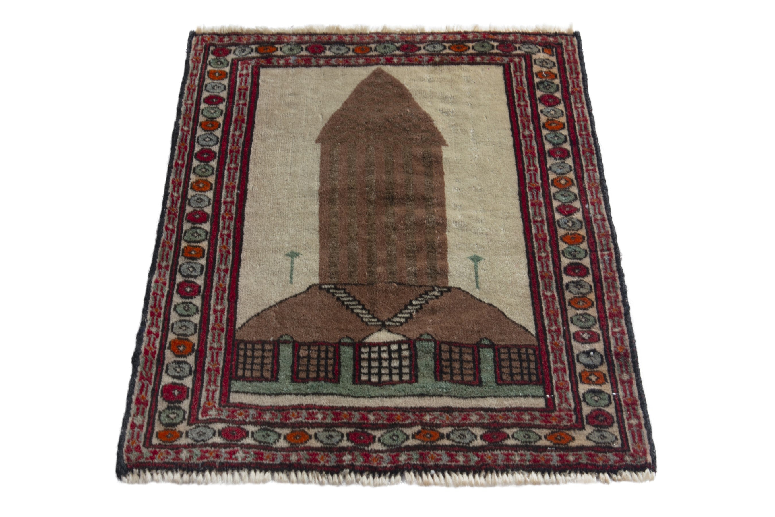 Persian Baluch accent rug in cream and light brown, view 2 of 10
