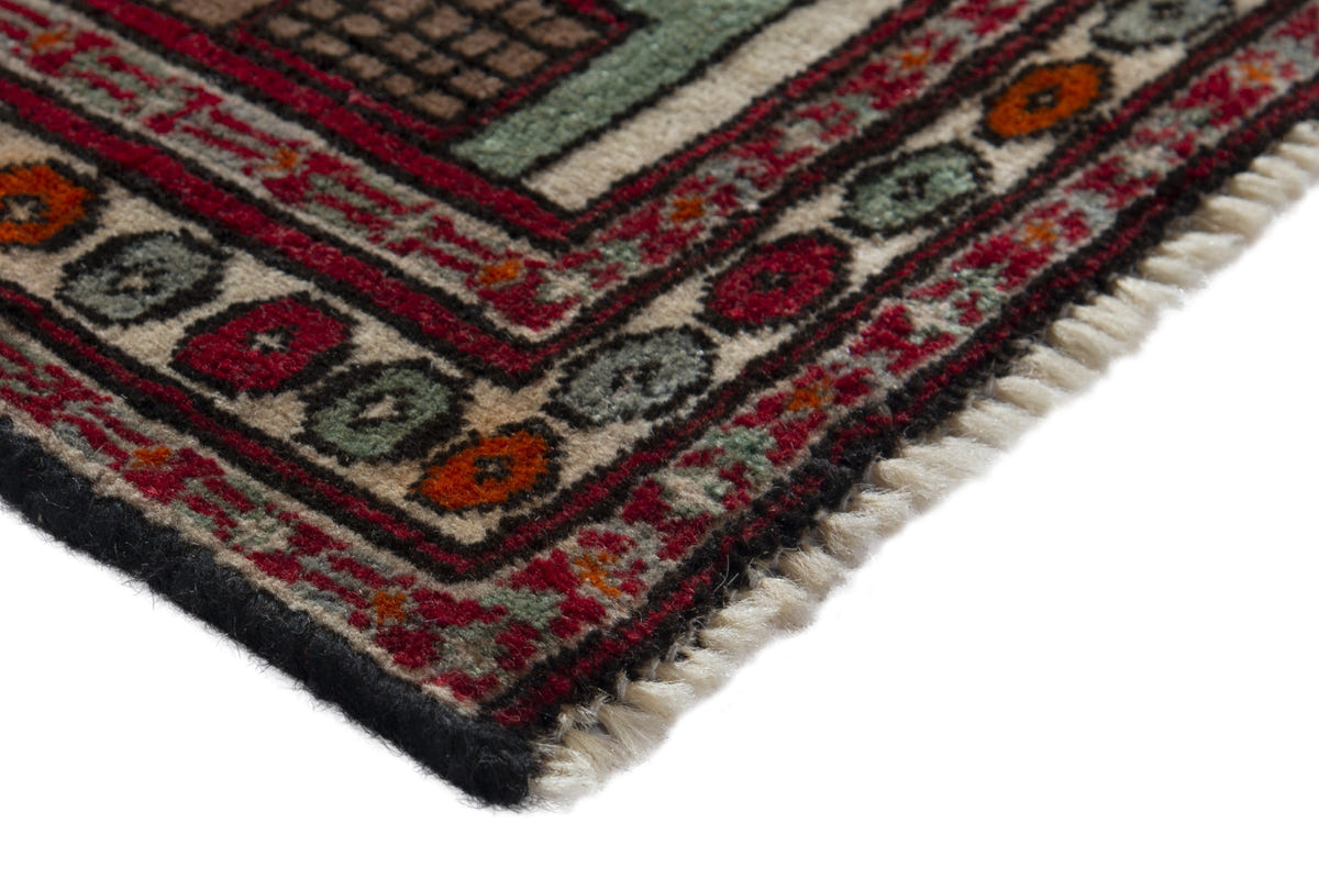 Persian Baluch accent rug in cream and light brown, view 6 of 11