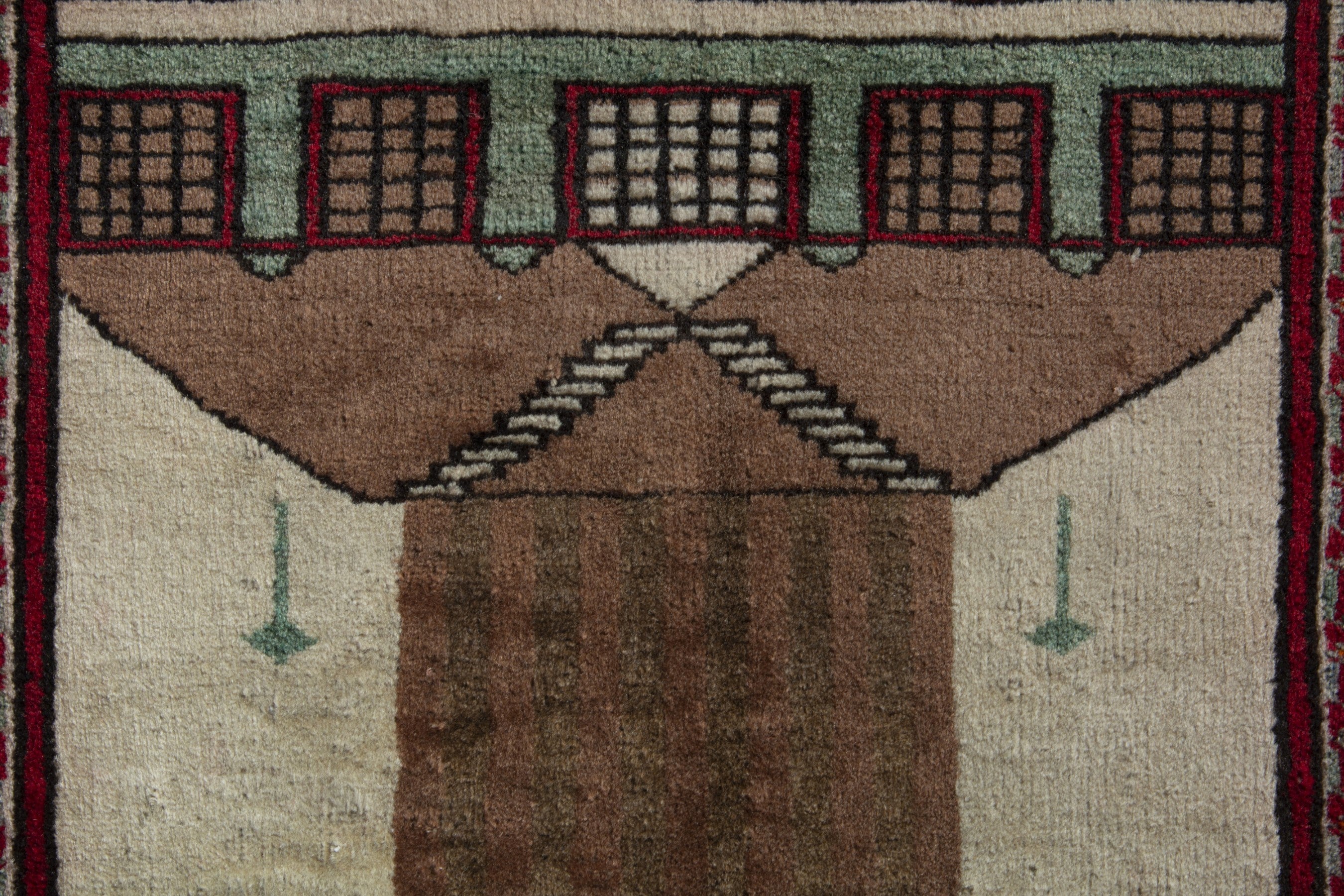 Persian Baluch accent rug in cream and light brown, view 9 of 10