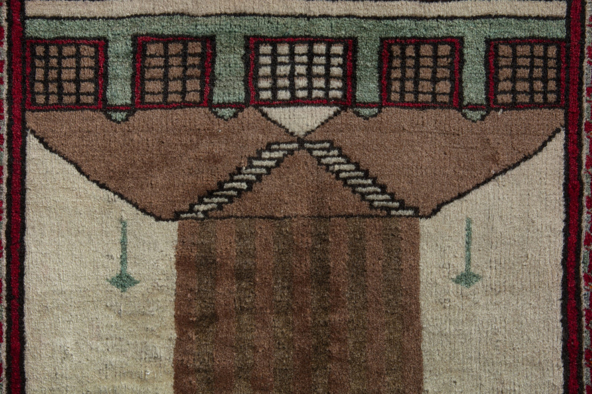 Persian Baluch accent rug in cream and light brown, view 7 of 11