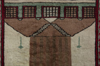 Persian Baluch accent rug in cream and light brown, view 7 of 11