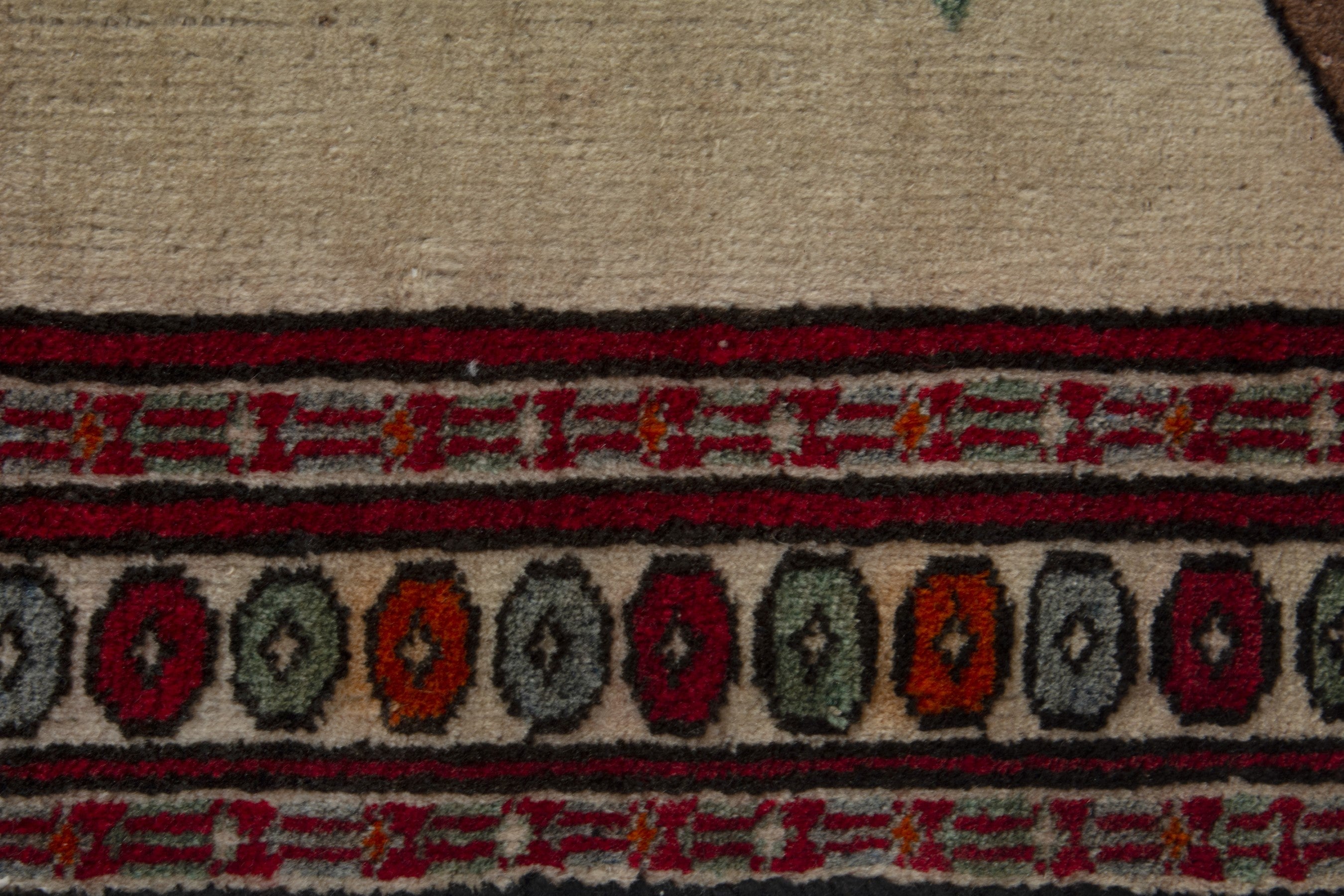 Persian Baluch accent rug in cream and light brown, view 7 of 10