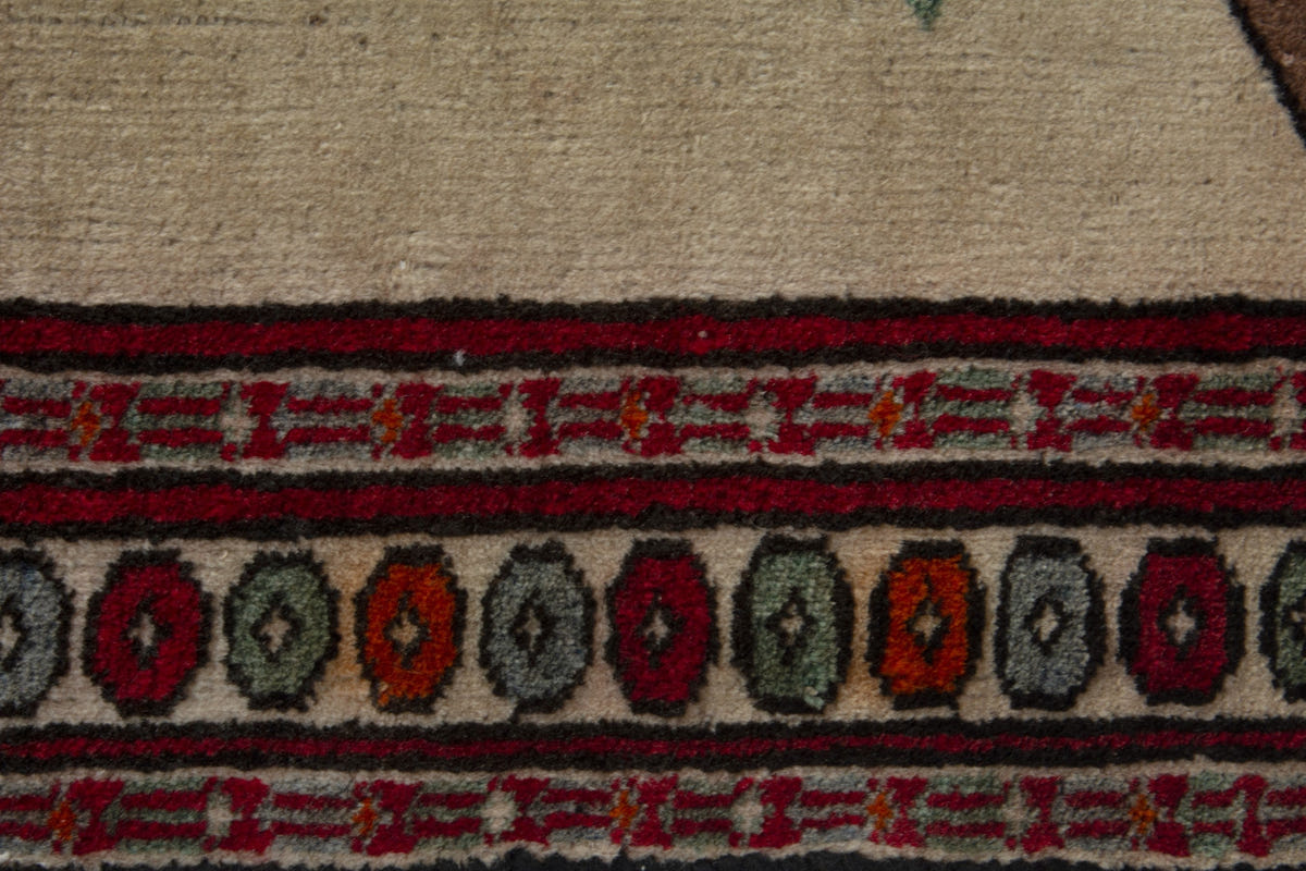 Persian Baluch accent rug in cream and light brown, view 8 of 11