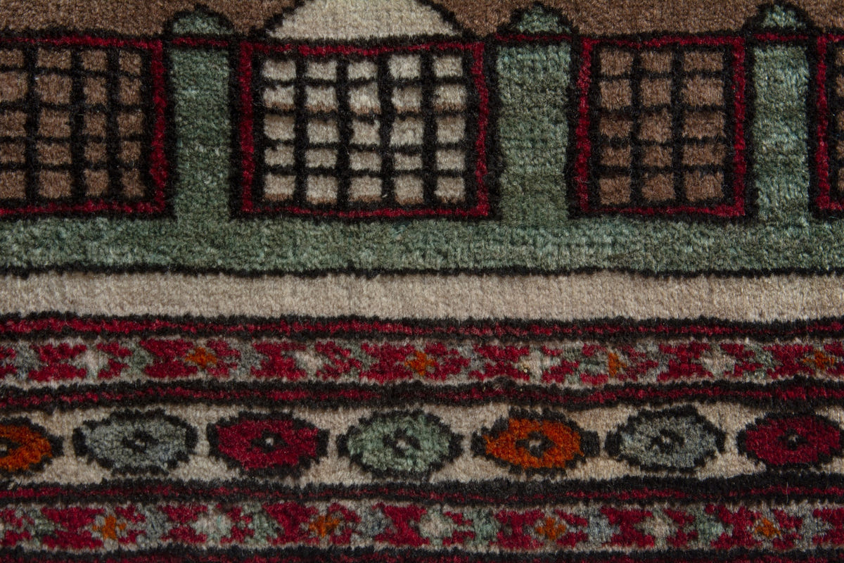 Persian Baluch accent rug in cream and light brown, view 10 of 11
