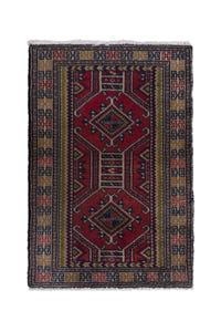 Persian Torkaman accent rug in deep red and tan, view 2 of 9