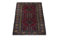 Persian Torkaman accent rug in deep red and tan, view 3 of 9