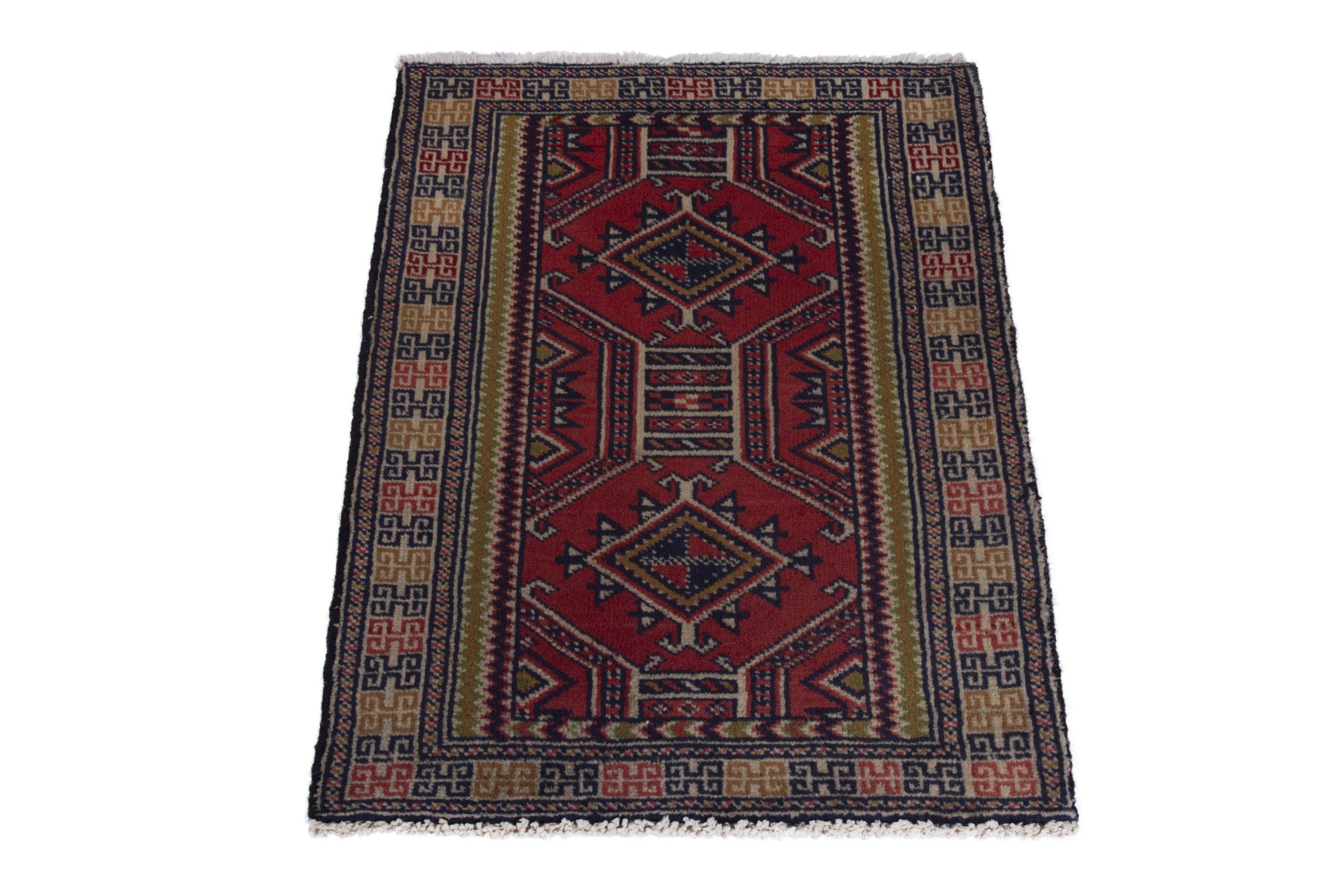 Persian Torkaman accent rug in deep red and tan, view 3 of 8