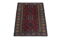 Persian Torkaman accent rug in deep red and tan, view 4 of 9