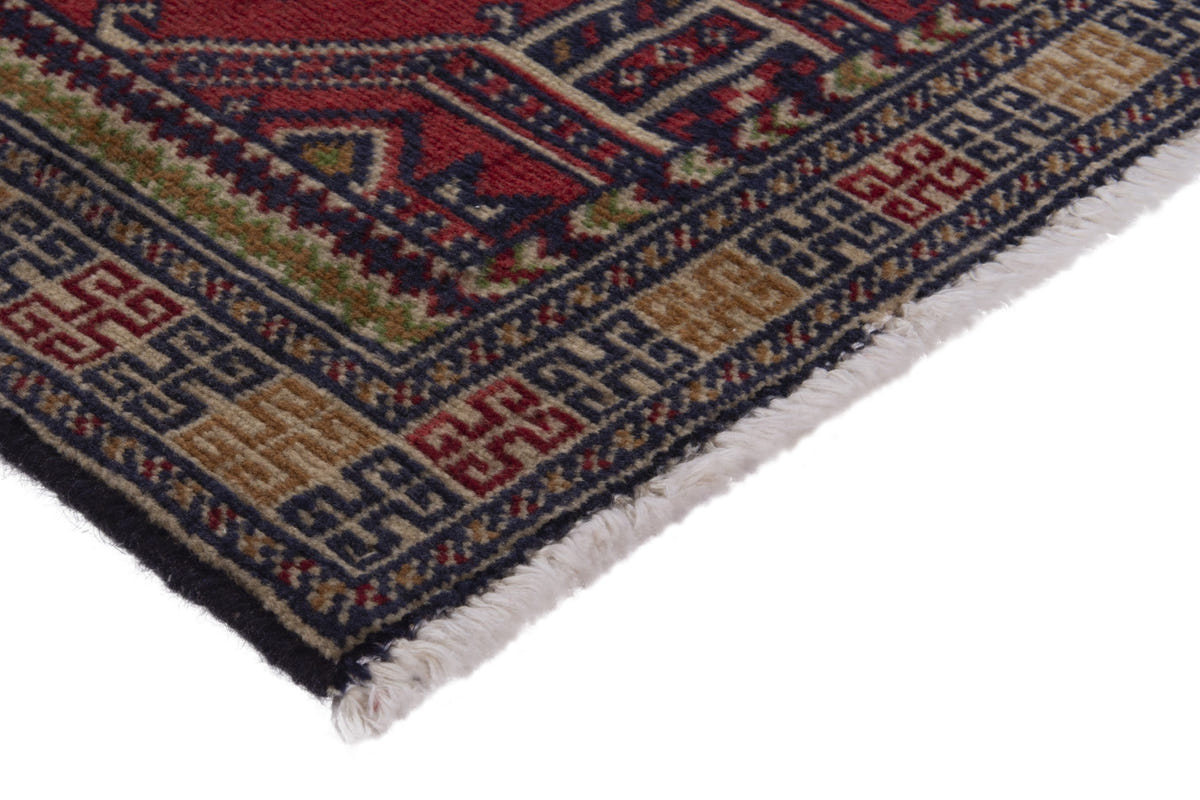 Persian Torkaman accent rug in deep red and tan, view 6 of 9