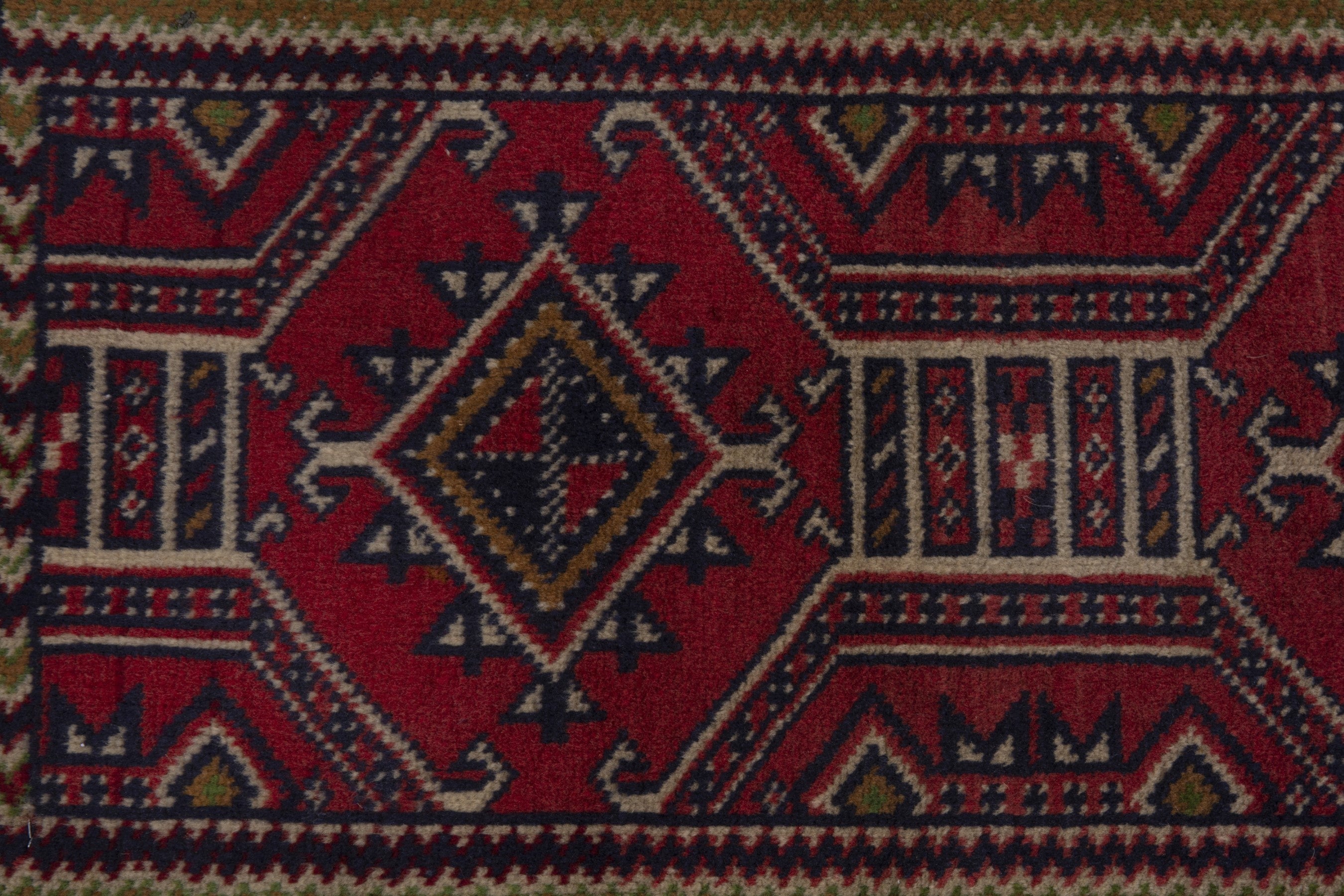 Persian Torkaman accent rug in deep red and tan, view 7 of 8