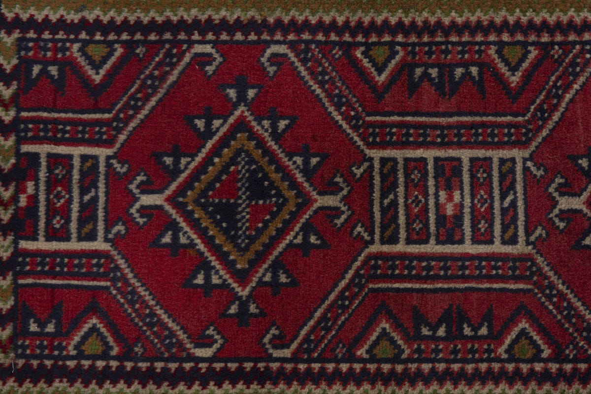 Persian Torkaman accent rug in deep red and tan, view 7 of 9