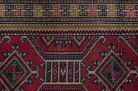 Persian Torkaman accent rug in deep red and tan, view 8 of 9