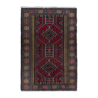 Persian Torkaman accent rug in deep red and tan, 1'8" x 2'8"