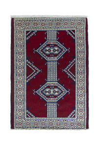 Persian Torkaman accent rug in burgundy and cream, view 2 of 10