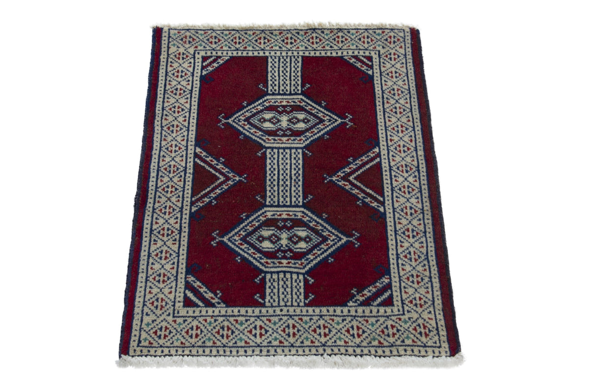 Persian Torkaman accent rug in burgundy and cream, view 3 of 10