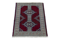 Persian Torkaman accent rug in burgundy and cream, view 3 of 10