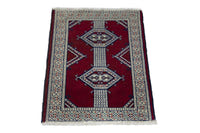Persian Torkaman accent rug in burgundy and cream, view 4 of 10