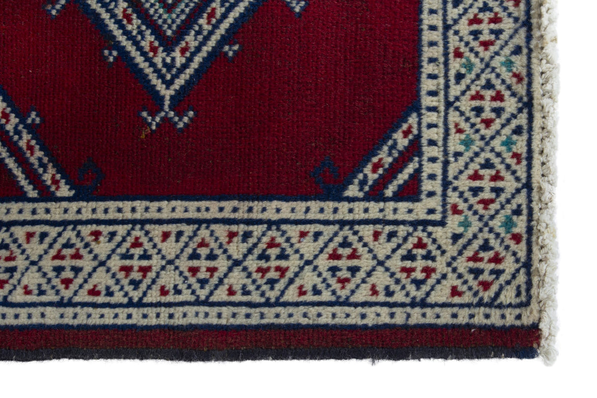 Persian Torkaman accent rug in burgundy and cream, view 5 of 10