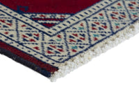 Persian Torkaman accent rug in burgundy and cream, view 6 of 10