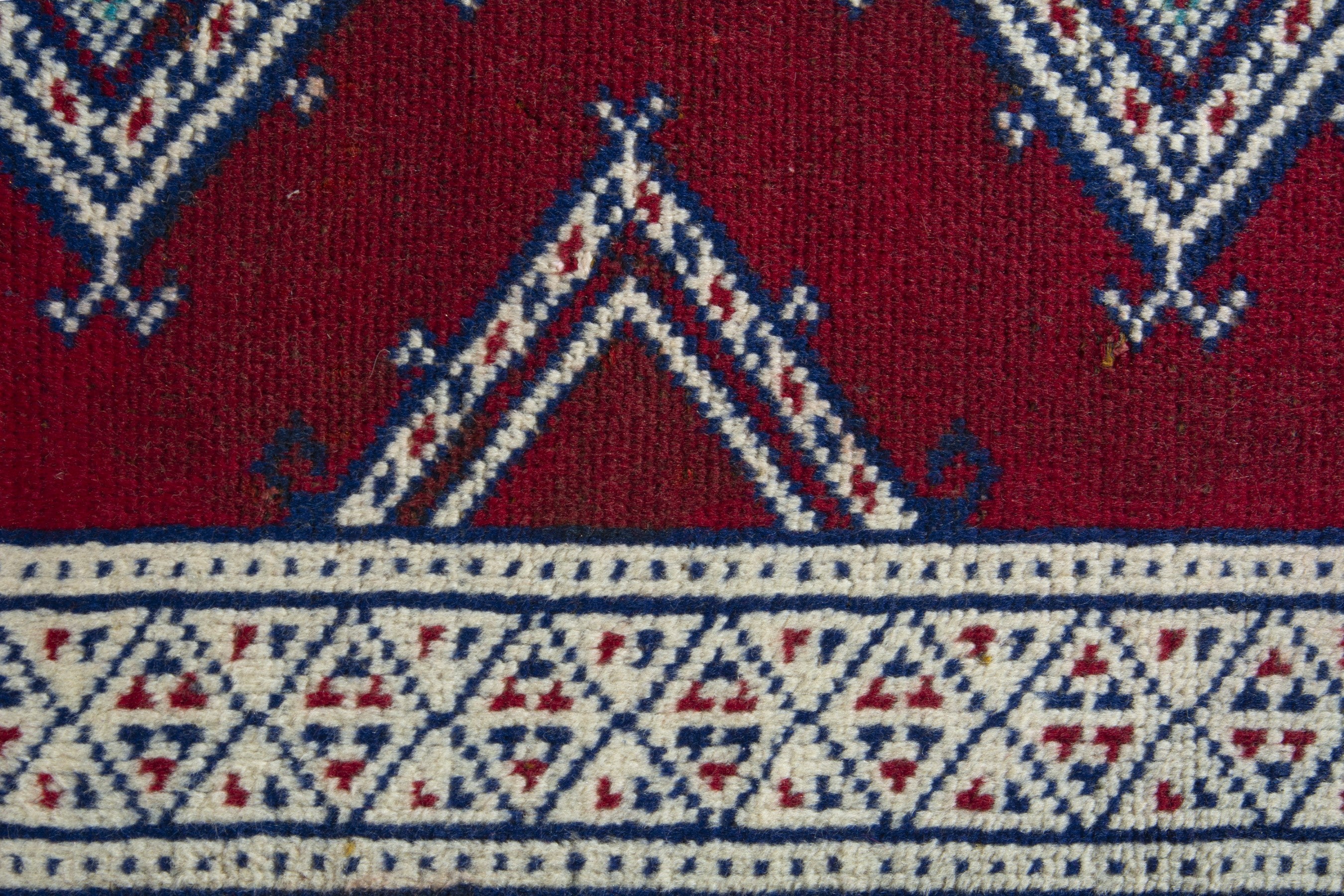 Persian Torkaman accent rug in burgundy and cream, view 8 of 9