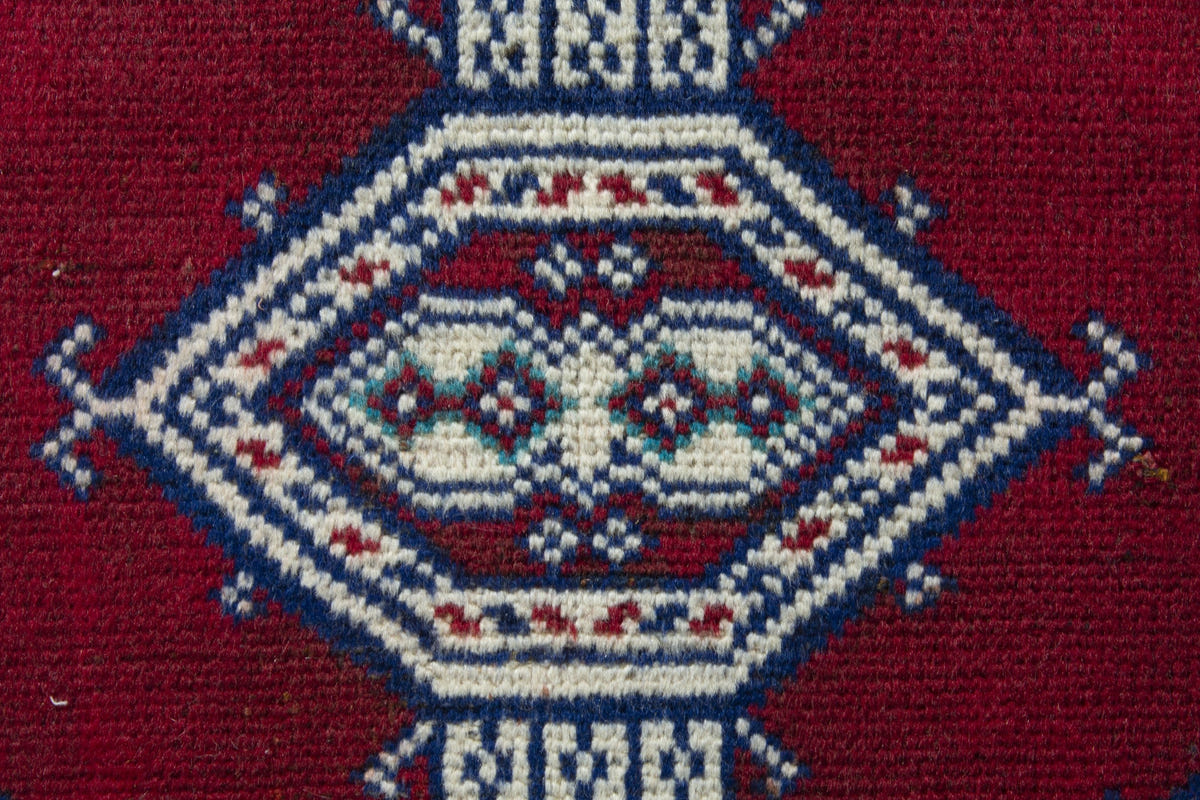 Persian Torkaman accent rug in burgundy and cream, view 8 of 10
