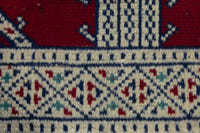 Persian Torkaman accent rug in burgundy and cream, view 9 of 10