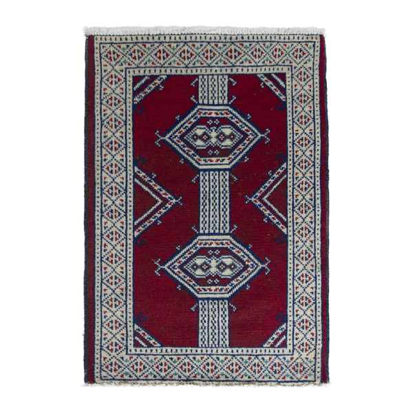 Persian Torkaman accent rug in burgundy and cream, 2' x 2'7"