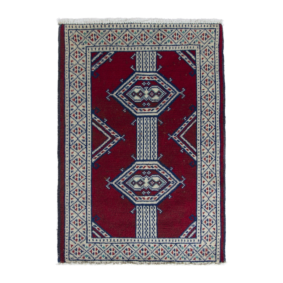 Persian Torkaman accent rug in burgundy and cream, 2' x 2'7"