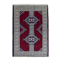 Persian Torkaman accent rug in burgundy and cream, 2' x 2'7"