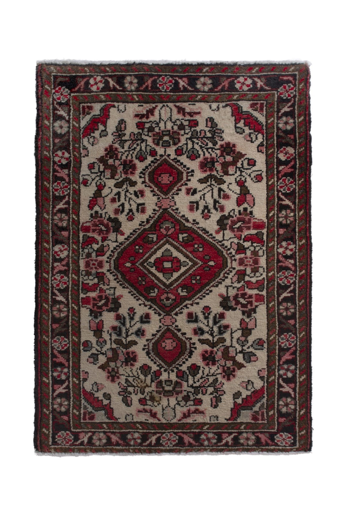 Persian Hamadan accent rug in cream and black, view 2 of 10