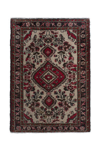 Persian Hamadan accent rug in cream and black, view 2 of 10