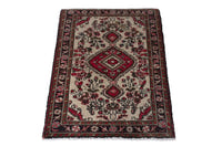 Persian Hamadan accent rug in cream and black, view 3 of 10