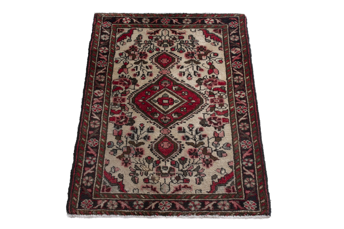 Persian Hamadan accent rug in cream and black, view 4 of 10