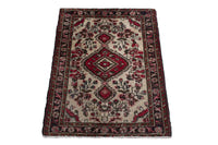 Persian Hamadan accent rug in cream and black, view 4 of 10