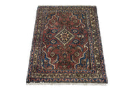 Persian Hamadan accent rug in brick and navy, view 3 of 10