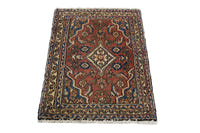 Persian Hamadan accent rug in brick and navy, view 4 of 10