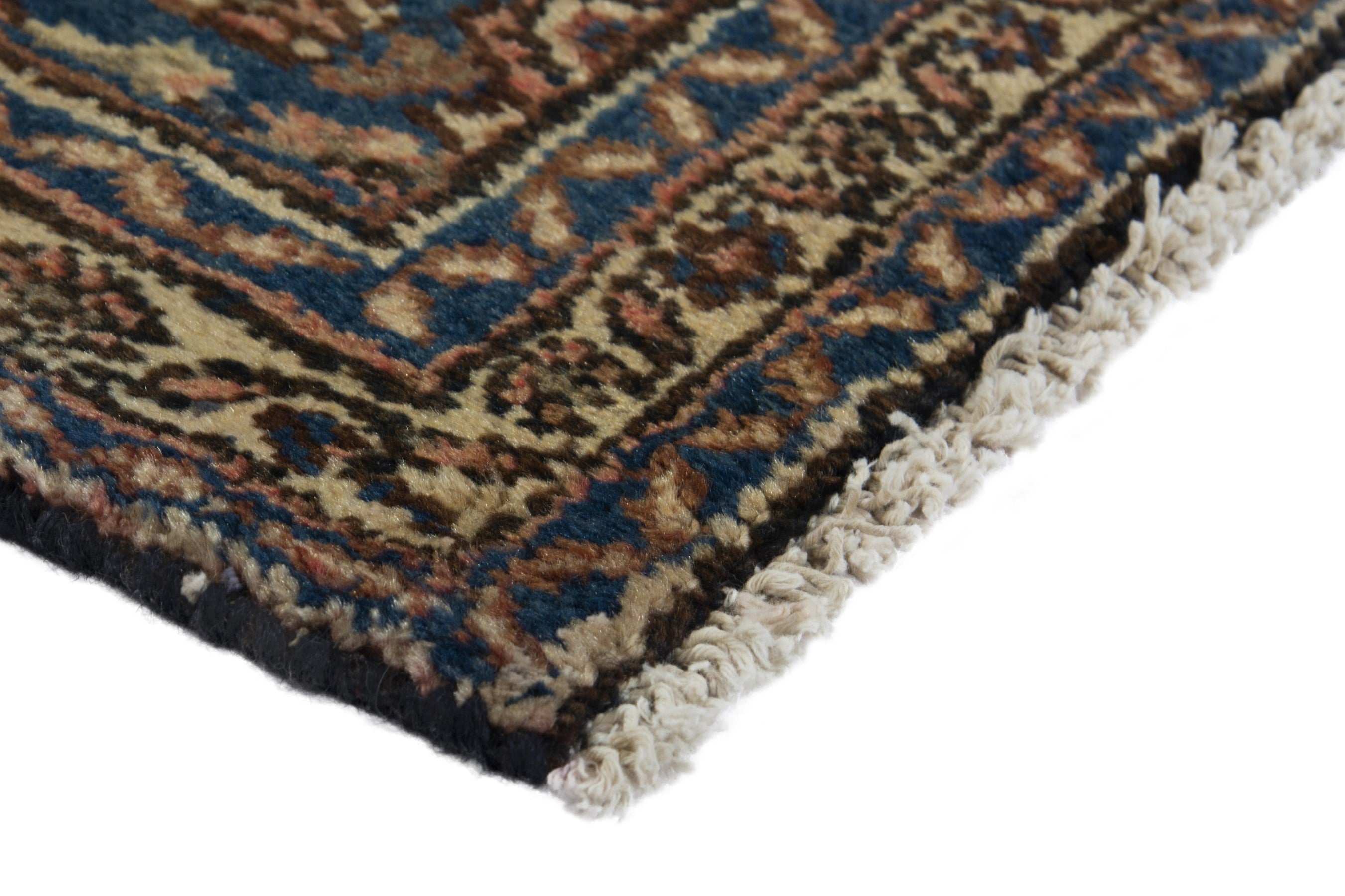 Persian Hamedan accent rug in brick and navy, view 4 of 9