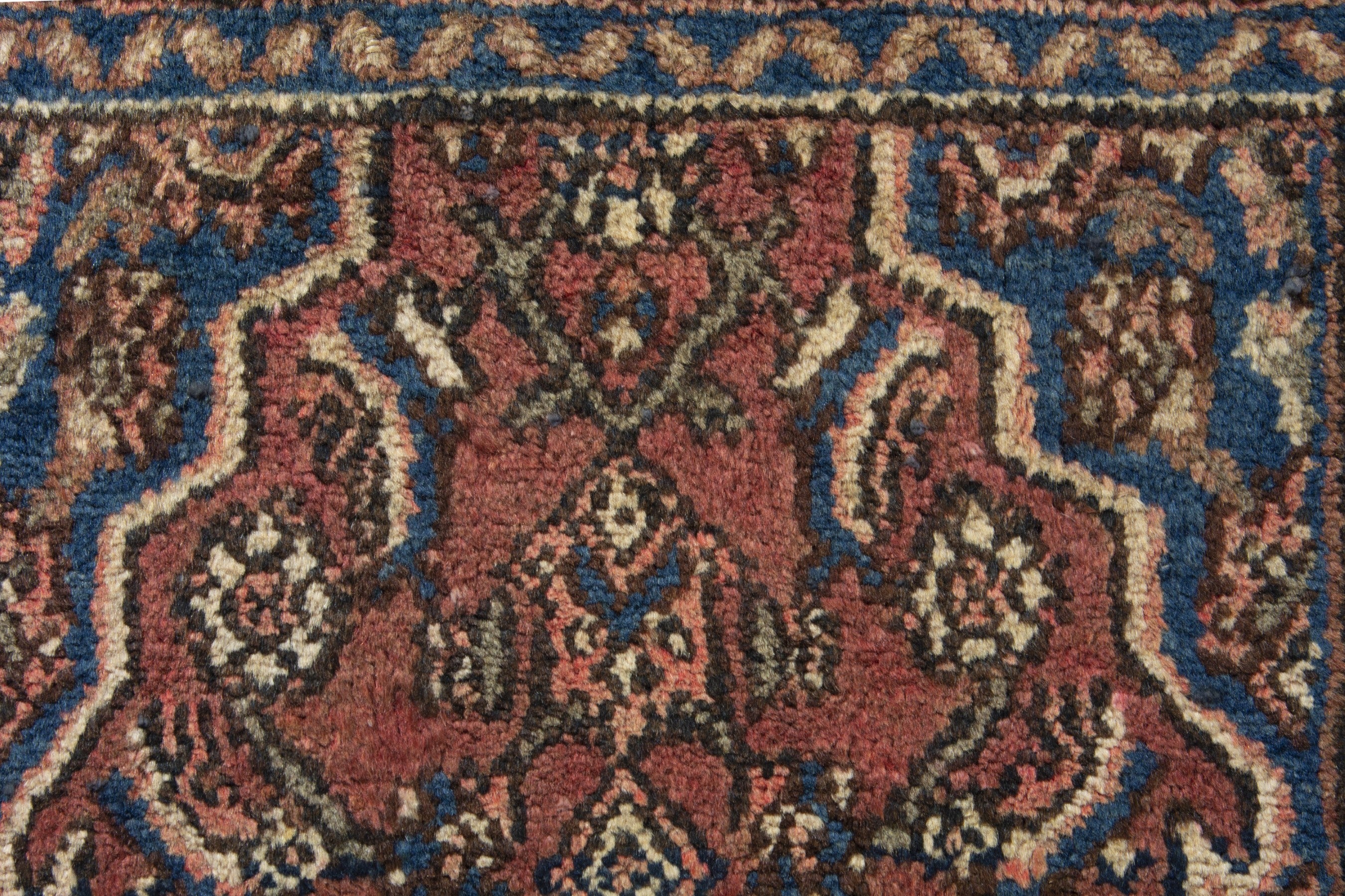 Persian Hamedan accent rug in brick and navy, view 7 of 9