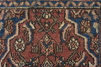 Persian Hamadan accent rug in brick and navy, view 8 of 10