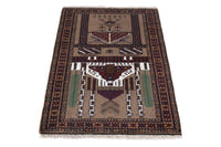 Persian Baluch accent rug in taupe and burgundy, view 3 of 10