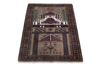 Persian Baluch accent rug in taupe and burgundy, view 4 of 10