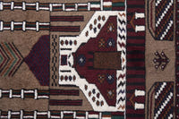 Persian Baluch accent rug in taupe and burgundy, view 8 of 10