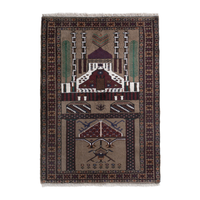 Persian Baluch accent rug in taupe and burgundy, 2'7" x 3'10"