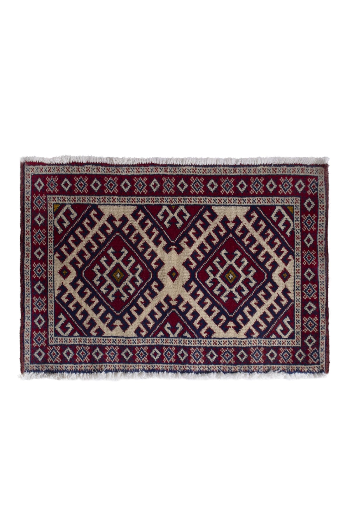 Persian Torkaman accent rug in burgundy and cream, view 2 of 9