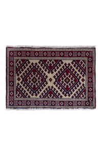 Persian Torkaman accent rug in burgundy and cream, view 2 of 9