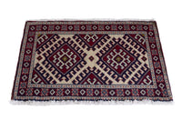 Persian Torkaman accent rug in burgundy and cream, view 4 of 9
