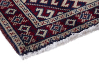 Persian Torkaman accent rug in burgundy and cream, view 6 of 9