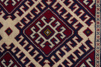 Persian Torkaman accent rug in burgundy and cream, view 7 of 9