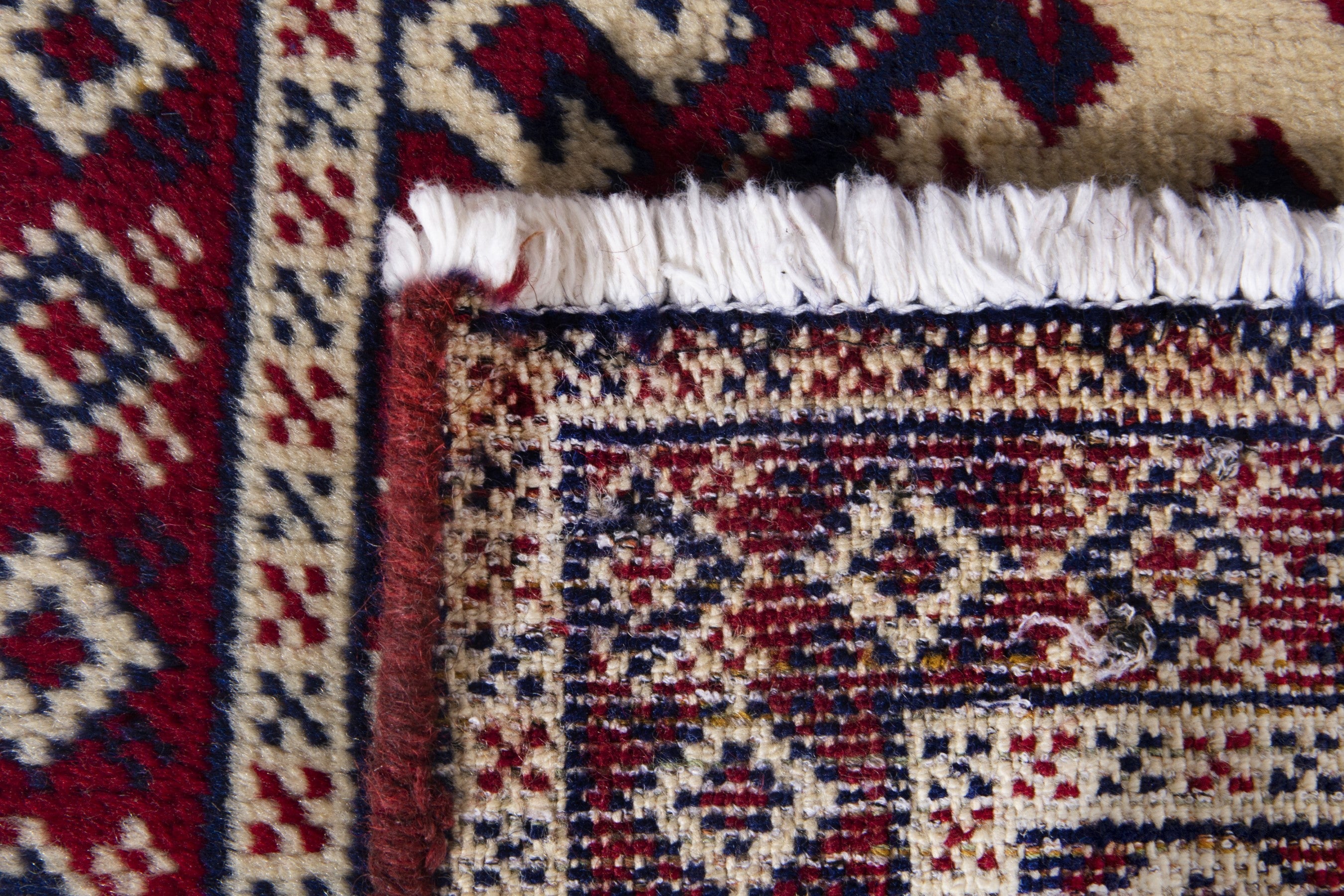 Persian Torkaman accent rug in burgundy and cream, view 8 of 8